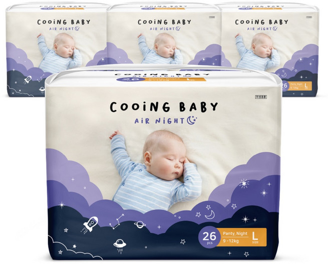 Cooing 쿠잉 에어나이트 팬티, 대형(L), 104매