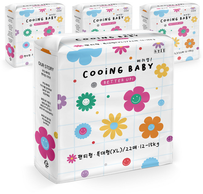 쿠잉 베러 팬티형 기저귀 유아용, 특대형(XL), 88매