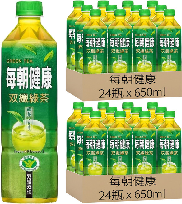 每朝健康 雙纖綠茶, 650ml, 48瓶