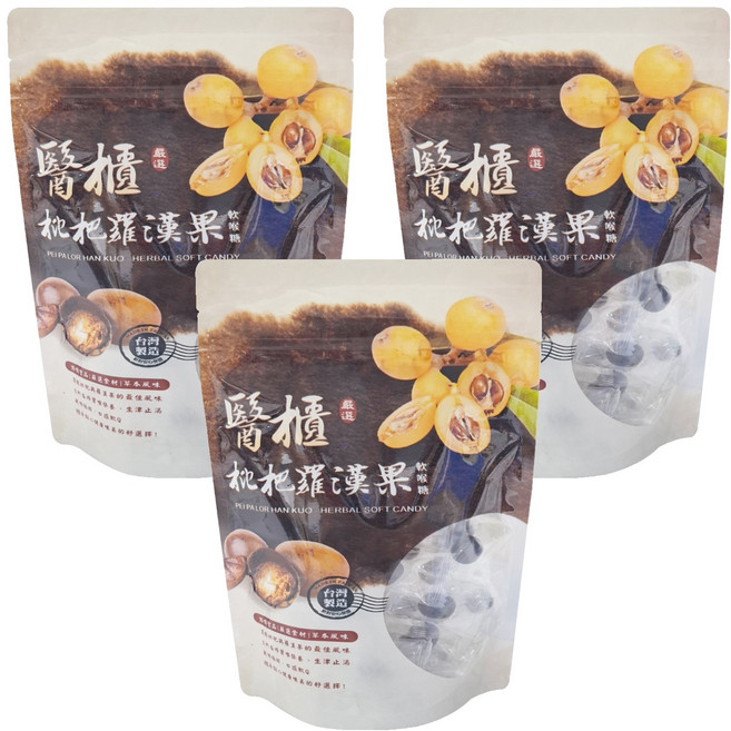 醫櫃 枇杷羅漢果軟喉糖全素, 100g, 3包