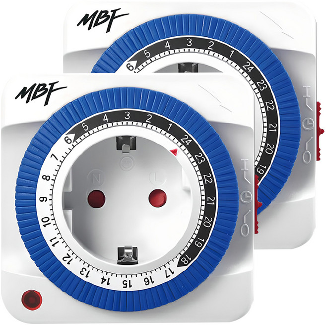 엠비에프 24시간 절전형 타이머 콘센트 스위치 1구 MBF-TSW24A, 7.8cm, 혼합색상, 2개