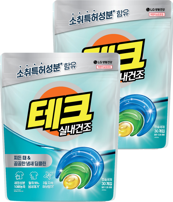 테크 실내건조 캡슐세제, 30개입, 360g, 2개