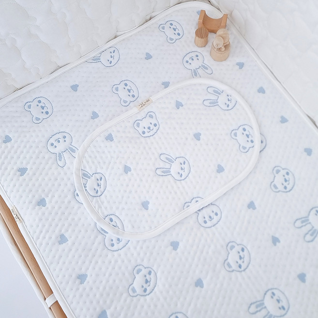 아이레빗 유아용 아이스론 양면 땀패드 베개 고정끈 없음, 블루토끼, 1개