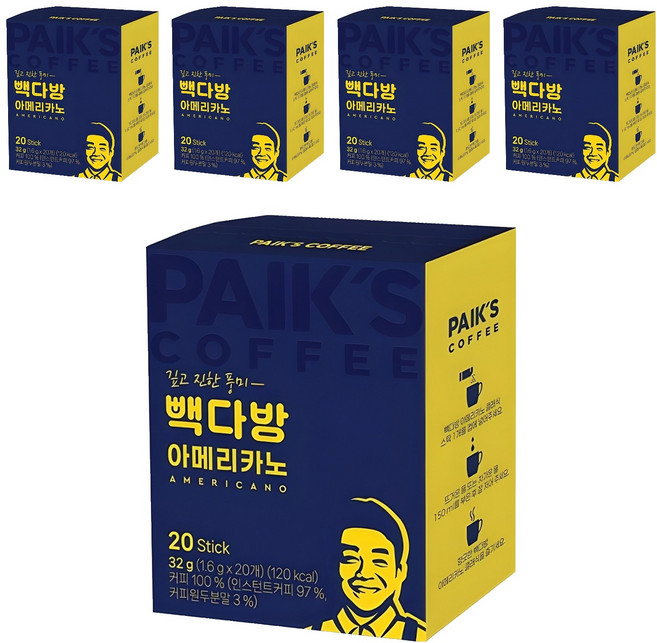 빽다방 아메리카노 스틱커피, 1.6g, 20개입, 5개