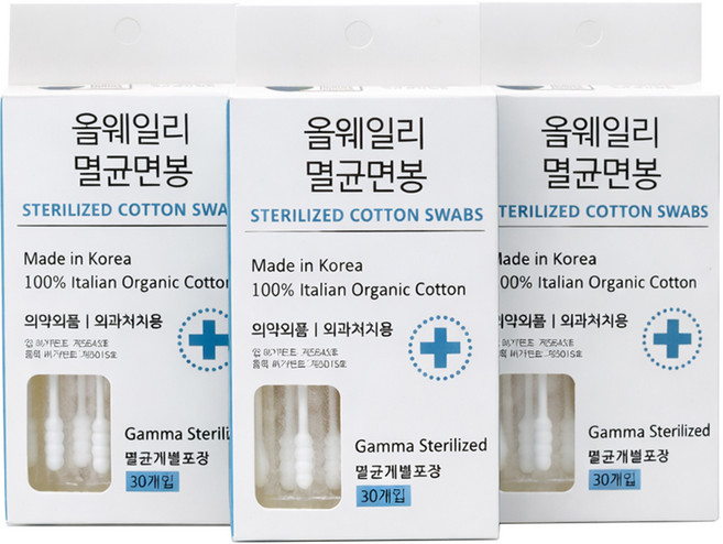 올웨일리 유기농 감마레이 멸균 면봉 TSP2899, 3개, 30개입