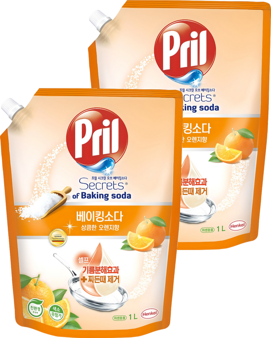 프릴 시크릿오브 베이킹소다 주방세제 상큼한 오렌지향, 1L, 2개