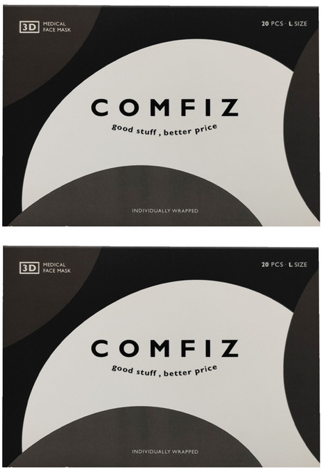 COMFIZ 康菲 成人立體醫療口罩 L, 沉穩黑, 20片, 2盒