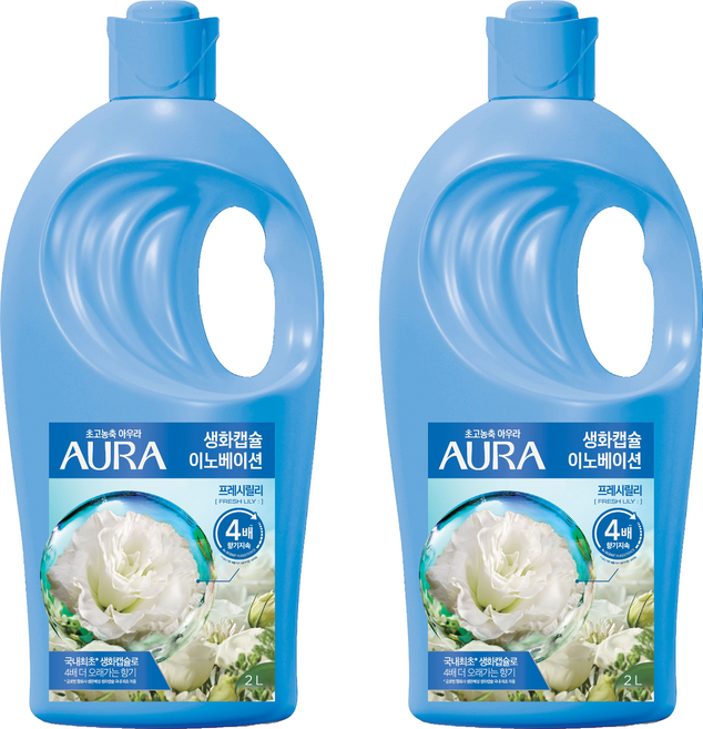 아우라 생화캡슐 섬유유연제 프레시릴리 본품, 2L, 2개