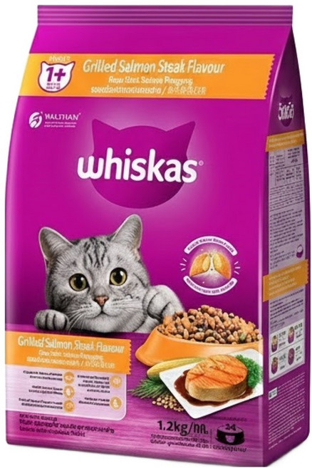 whiskas 偉嘉 貓乾糧, 烤鮭魚口味, 1.2kg, 1袋