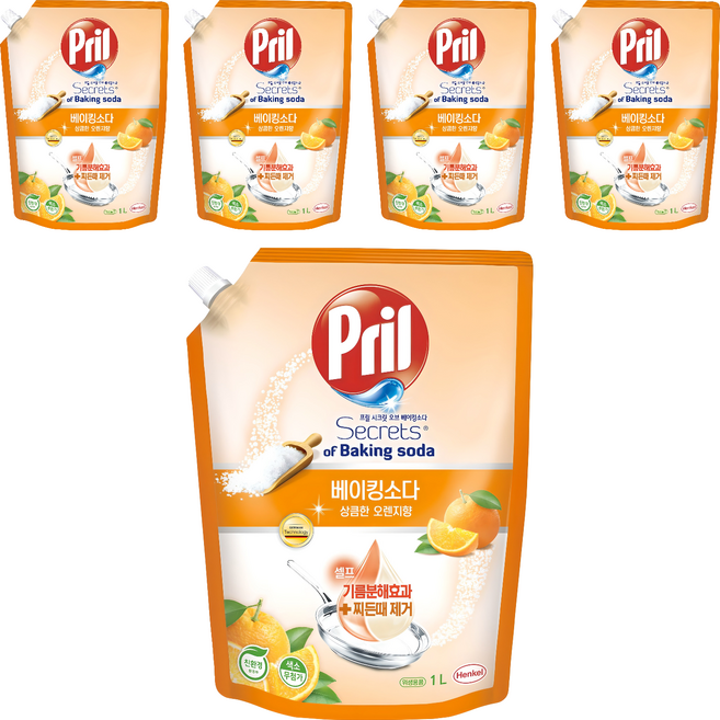 프릴 시크릿오브 베이킹소다 주방세제 상큼한 오렌지향, 1L, 5개