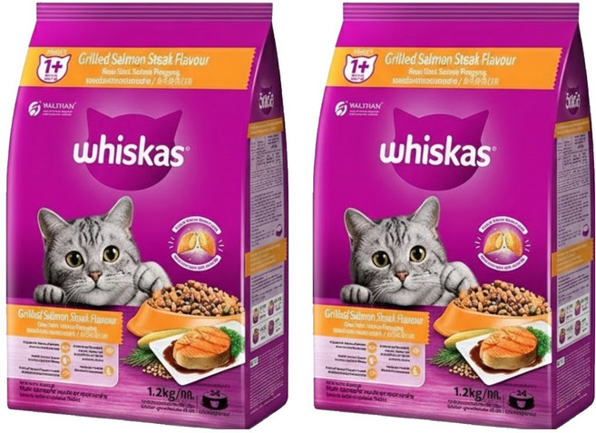 whiskas 偉嘉 貓乾糧, 烤鮭魚口味, 1.2kg, 2袋