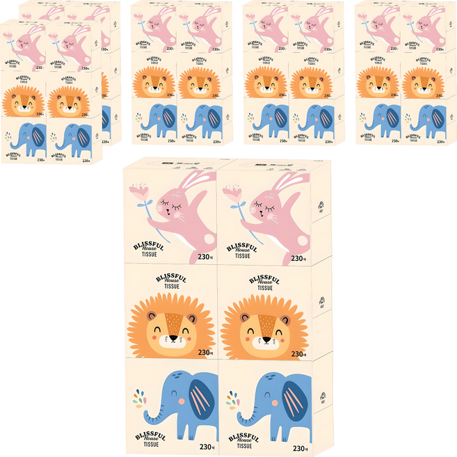 복이많은집 천연펄프 미니 미용티슈 2겹, 230매, 36개