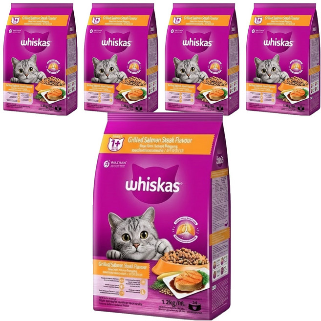 whiskas 偉嘉 貓乾糧, 烤鮭魚口味, 1.2kg, 5袋