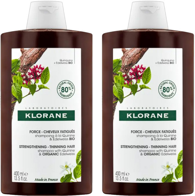KLORANE 蔻蘿蘭 養髮洗髮精 專為脆弱髮頭設計 富含奎寧和複合維他命B 活絡頭皮、強健髮根, 400ml, 2瓶