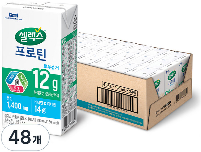 셀렉스 프로틴 로우슈거 음료, 190ml, 48개