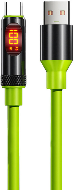 小麥購物 Type-C系列 USB-A-Type-C數顯快充數據線 100W L1369, 1個, 綠色, 200cm