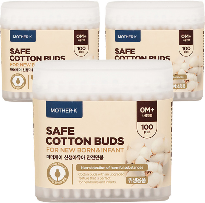 마더케이 신생아유아 안전면봉, 100개입, 3개