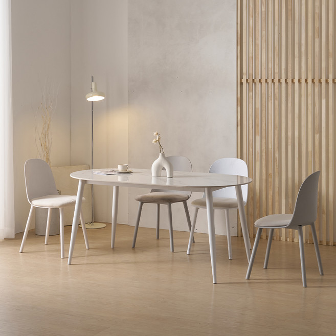 파로마 로니 1600 세라믹 식탁 + 의자 4P 세트 4인용 방문설치, 화이트(식탁), 아이보리 2P+그레이 2P (의자), 일반의자 4