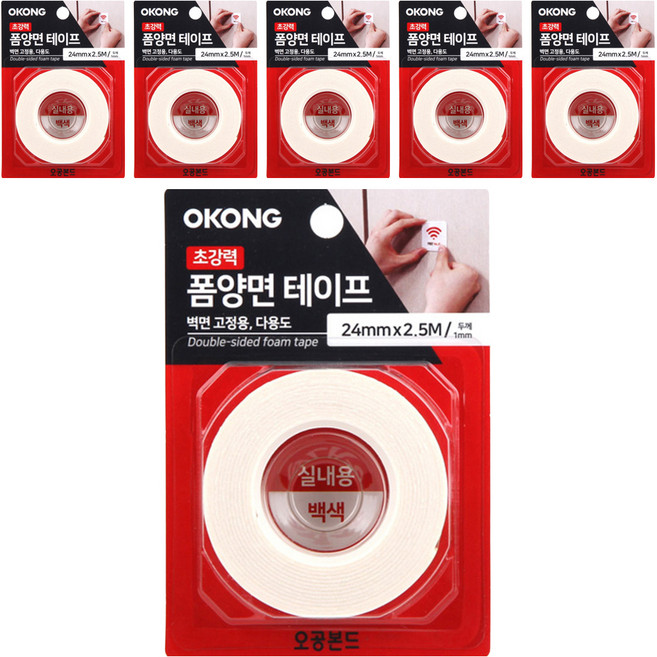 오공 초강력 폼양면 테이프 백색 24mm x 2.5m, 6개