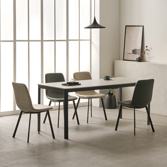 보니애가구 에븐 세라믹 테이블 1800 식탁세트 4인용 방문설치, 아티쿠스그레이 + 블랙 + 퍼니그린 + 루트베이지, 일반의자 4