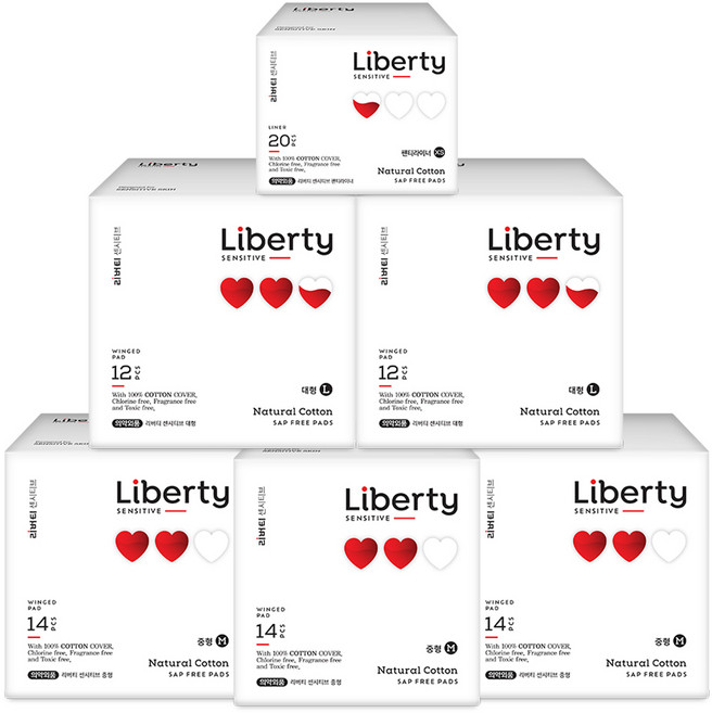 리버티오가네이처 유기농 순면커버 센시티브 생리대 중형 3팩 + 대형 2팩 + 롱라이너 1팩 세트, 1세트