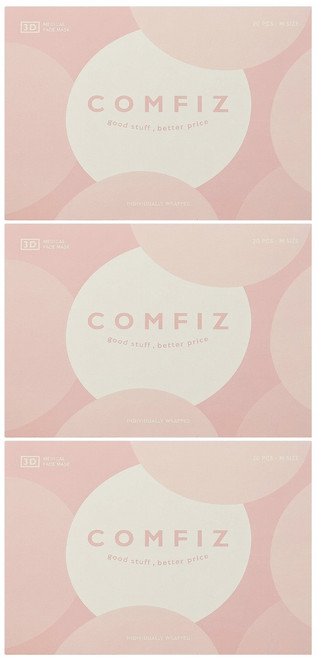 COMFIZ 康菲 成人立體醫療口罩 單片包裝 M, 盛櫻粉, 20片, 3盒
