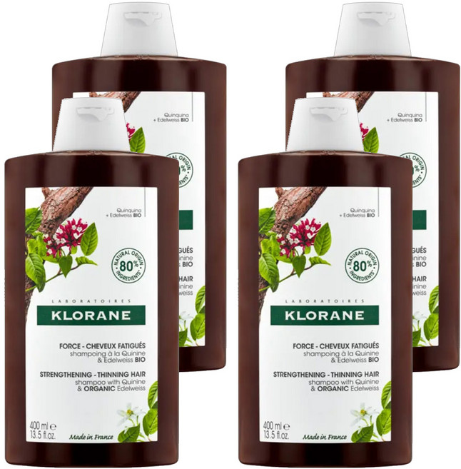 KLORANE 蔻蘿蘭 養髮洗髮精 專為脆弱髮頭設計 富含奎寧和複合維他命B 活絡頭皮、強健髮根, 400ml, 4瓶