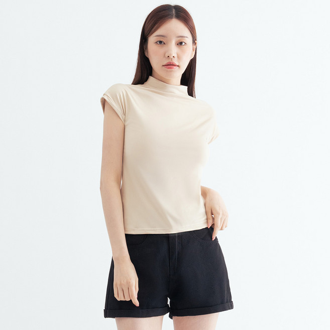 Elsso 女款半高領修身短袖T恤