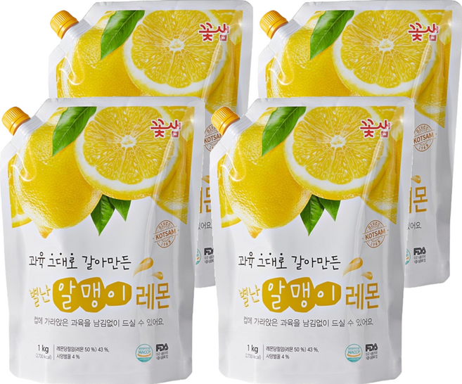 꽃샘식품 별난 알맹이 레몬차, 1kg, 4개