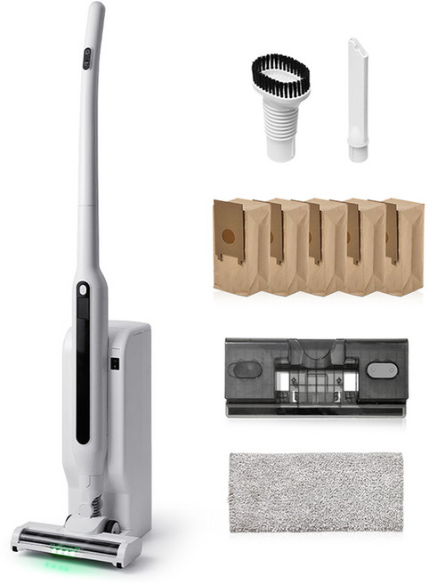 클래파 BLDC 초경량 자동먼지비움 클린스테이션 무선청소기 + 먼지봉투 5p + 물걸레키트 + 노즐 2종 BVC-S185, 화이트