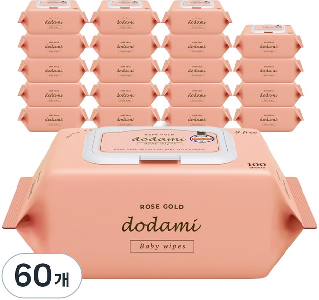도담이 유아용 로즈골드 엠보 물티슈 캡형, 60개, 100매, 40g