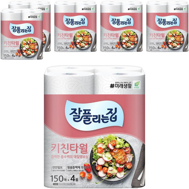 잘풀리는집 천연펄프 키친타올, 4롤, 6개