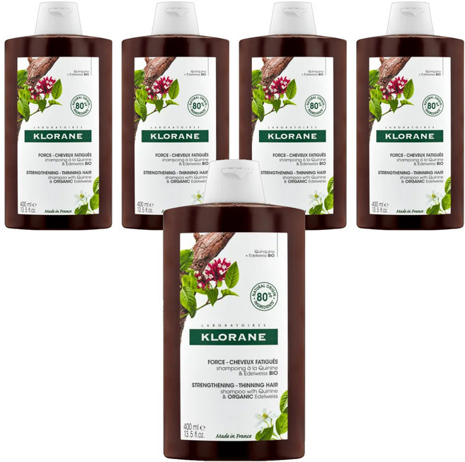 KLORANE 蔻蘿蘭 養髮洗髮精 專為脆弱髮頭設計 富含奎寧和複合維他命B 活絡頭皮、強健髮根, 400ml, 5瓶