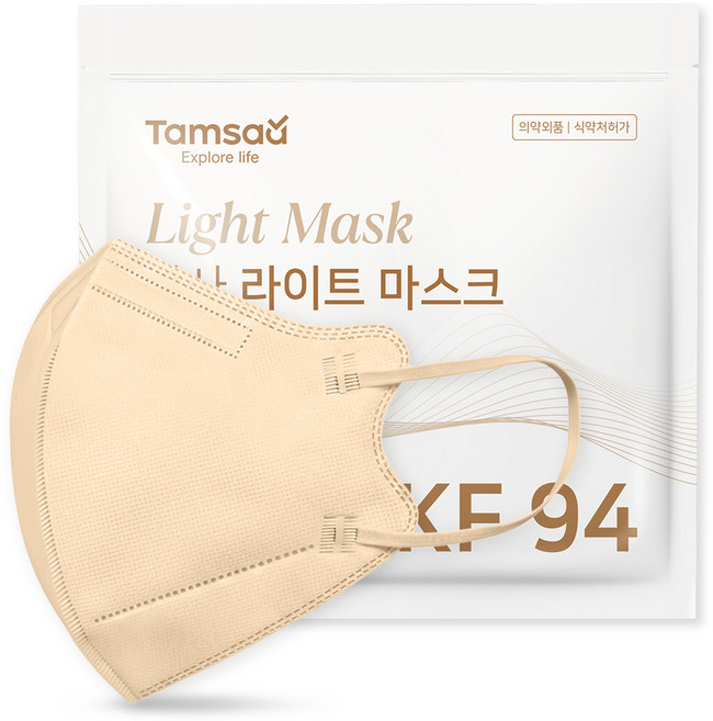 탐사 라이트 KF94 새부리형 보건마스크 대형 지퍼백, 베이지, 1개, 25개입