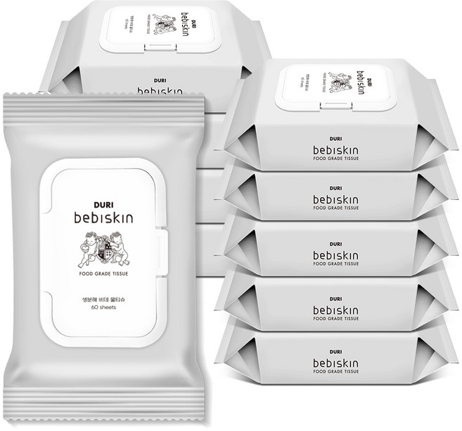 베비스킨 생분해 비데 물티슈 캡형, 63g, 60매입, 10개