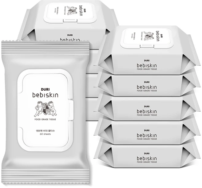 베비스킨 생분해 비데 물티슈 캡형, 63g, 60매입, 10개 - 쿠팡