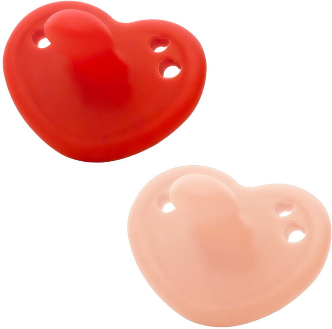 티지엠 하트 노리개 젖꼭지, 플러스 (3개월이상), 베리레드 + 코랄핑크, 2개