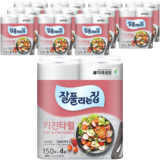 잘풀리는집 천연펄프 키친타올, 4롤, 12개