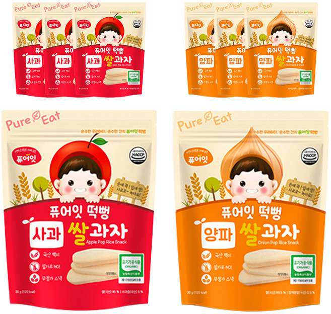 Pure Eat 孩童風味米餅 4入組, 蘋果口味+洋蔥口味, 2組