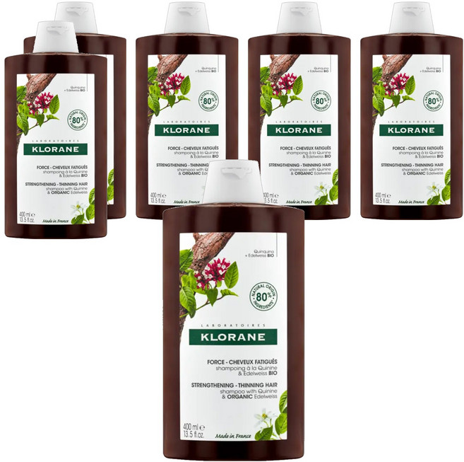 KLORANE 蔻蘿蘭 養髮洗髮精 專為脆弱髮頭設計 富含奎寧和複合維他命B 活絡頭皮、強健髮根, 400ml, 6瓶