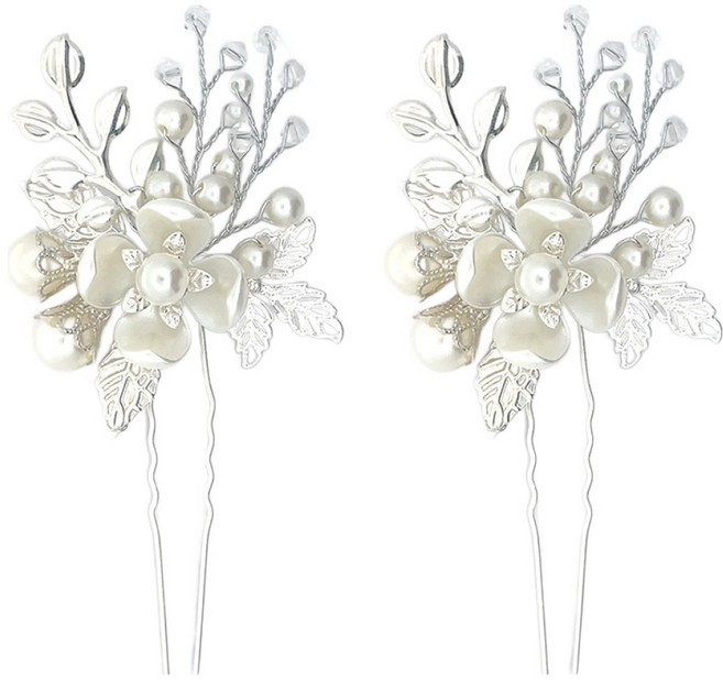 스타일플래닛 웨딩 은빛 플라워 비녀 P3322 2p