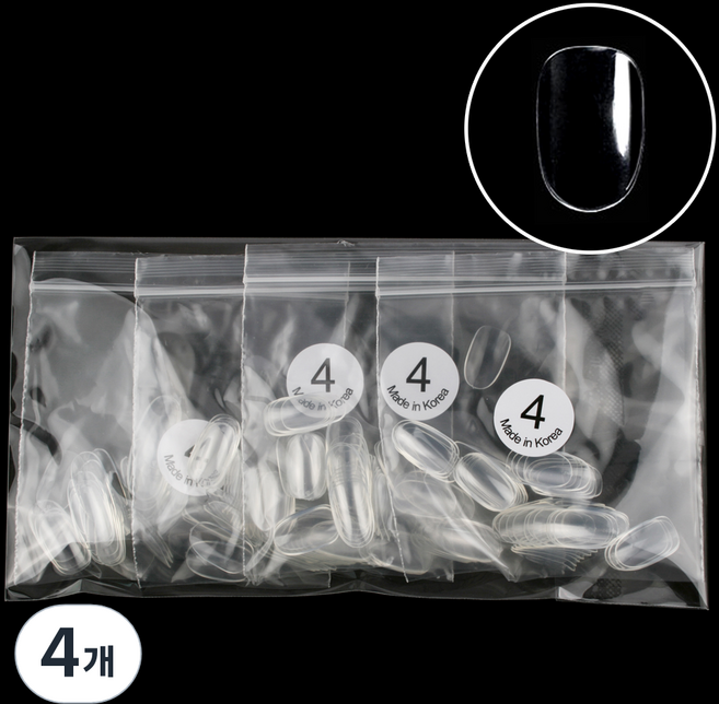 엘비아 숏오발 미니 네일팁 4호 50p, 클리어, 4개