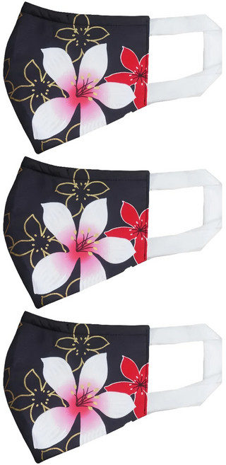 Osun 歐桑生活 台灣製 防疫3D立體三層防水運動透氣布口罩 大人款, 1入, 3個, 油桐花黑