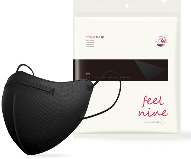 필나인 라이트핏 투디 보건용 마스크 중형 KF94, 25매입, 1개, 모던블랙