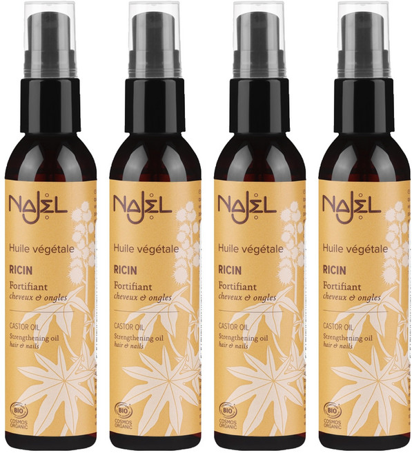 NAJEL 台灣公司貨 法國有機蓖麻按摩護理油 手 + 頭髮 + 指甲用, 80ml, 4瓶