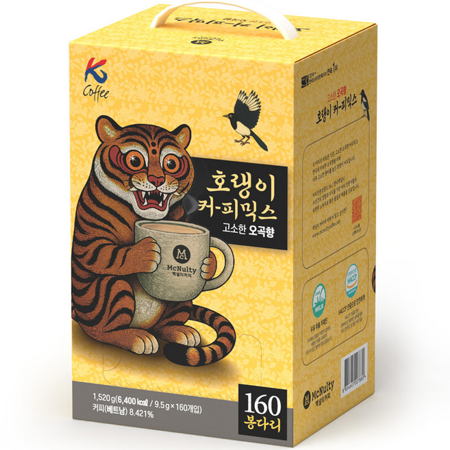 맥널티커피 호랭이 커피믹스 고소한 오곡향, 1개, 160개입, 9.5g