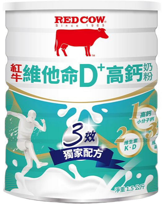 RED COW 紅牛 維他命D PLUS高鈣奶粉, 1.5kg, 1罐