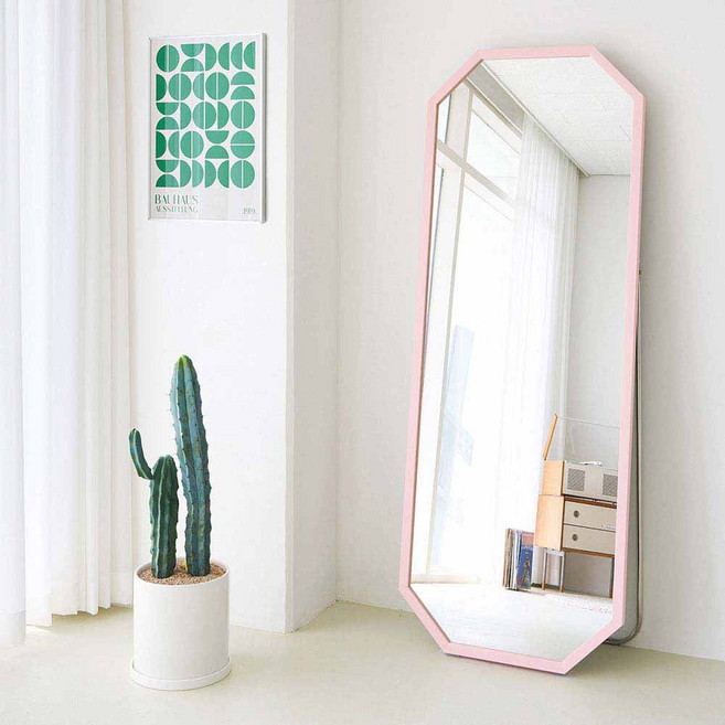 에이스홈 마카롱 팔각 와이드L 스탠드 전신거울, 핑크