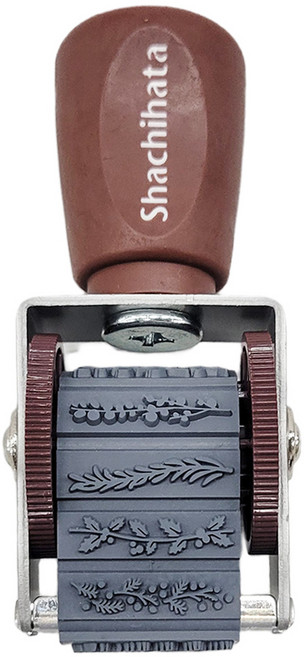 Shachihata 寫吉達 迷你迴轉印章 4.5mm x 20mm 六種日常圖案印面組合 花/葉/線條/散步/生活/心情, 棕色, 1個