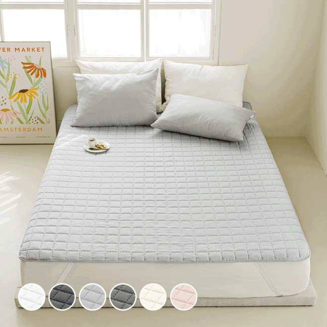 더자리 디 베이직 항균 누빔 고정밴드 침대패드, 그레이